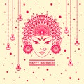 Happy Navratri greeting card, Durga face line illustration