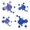 Spots and splashes of blue-violet paint with a watercolor texture. Vector illustration isolated on white background Royalty Free Stock Photo