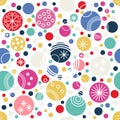 Spotted colorful festive abstract seamless pattern in retro style. Dotted wallpaper. Random polka dot background. Royalty Free Stock Photo