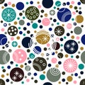 Spotted colorful festive abstract seamless pattern in retro style. Dotted wallpaper. Random polka dot background. Royalty Free Stock Photo