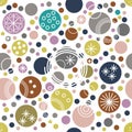 Spotted colorful festive abstract seamless pattern in retro style. Dotted wallpaper. Random polka dot background. Royalty Free Stock Photo