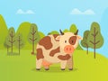 Spotted Cow Standing on Green Grass Vector Animal