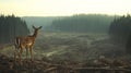 A Spotted Deer Gazes at a Deforested Landscape Royalty Free Stock Photo
