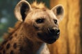 Spotted hyena portrait with yellow background, close-up portrait. Royalty Free Stock Photo