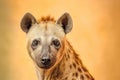 Spotted hyena portrait with yellow background, close-up portrait. Royalty Free Stock Photo