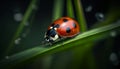 Spotted ladybug on green leaf in springtime generated by AI Royalty Free Stock Photo