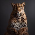 Spotted leopard standing in front