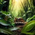 Spotted millipede in a tropical rainforest, 3d illustration Generative AI