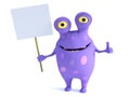 A spotted monster holding sign, doing thumbs up Royalty Free Stock Photo