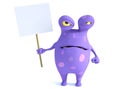A spotted monster holding sign, looking angry Royalty Free Stock Photo