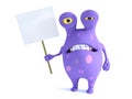 A spotted monster holding sign, looking disgusted Royalty Free Stock Photo