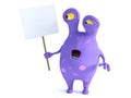 A spotted monster holding sign, looking shocked Royalty Free Stock Photo