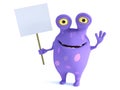 A spotted monster holding sign, waving its hand Royalty Free Stock Photo
