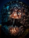 Spotted moray eel (Gymnothorax moringa) mouth gaping open in the Carribbean, Roatan, Bay Islands, Honduras Royalty Free Stock Photo