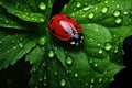 Spotted Red ladybug green leaf nature. Generate Ai Royalty Free Stock Photo