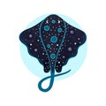 Spotted stingray. Sea ray. Marine life. Underwater creatures. Design for attributes of water park and aquarium