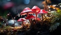 Spotted toadstool grows in uncultivated forest, poisonous generated by AI