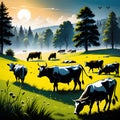 spottet cows, AI-Generatet Royalty Free Stock Photo