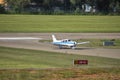 Piper Archer aircraft is taxiing at the airport Saint Gallen Altenrhein in Switzerland 10.7.2020