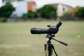 Spotting scope is a tool to see the results of arrows stuck in targets in archery matches Royalty Free Stock Photo