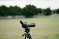 Spotting scope is a tool to see the results of arrows stuck in targets in archery matches Royalty Free Stock Photo