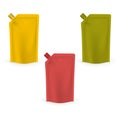 Color blank spouted stand up pouch with screw cap vector mockup set