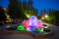 Spouting fountain illumination on Pushkin Boulevard, Donetsk 2012 1, view 1 Royalty Free Stock Photo