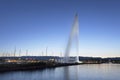 Spouting Geneva fountain at twilight, Switzerland