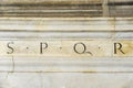 SPQR engraved on stone in Rome, Italy