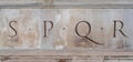 SPQR inscription carved on a statue in Rome, Italy