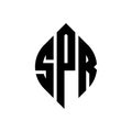 SPR circle letter logo design with circle and ellipse shape. SPR ellipse letters with typographic style. The three initials form a