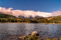 Sprague Lake with Fall Aspens and Clouds Royalty Free Stock Photo