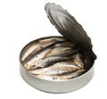 Sprat in an iron pot on white background Royalty Free Stock Photo