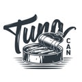 Emblem of sprat tuna fish in tin can for camping Royalty Free Stock Photo