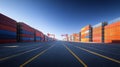 Sprawling Container Yard with Colorful Stacks and Open Asphalt Road Under a Clear Blue Sky Royalty Free Stock Photo