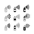 Spray aerosol bottle, graffiti can vector icons