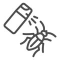 Spray bottle and cockroach line icon, pest control concept, Insect spray sign on white background, balloon of poison for