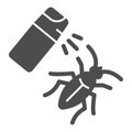 Spray bottle and cockroach solid icon, pest control concept, Insect spray sign on white background, balloon of poison