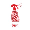 Spray bottle dispenser. Tube of cream with hearts inside. Body lotion shampoo gel. Love Heart drop falling down. Red line art pack