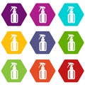 Spray bottle icons set 9 vector Royalty Free Stock Photo