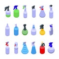 Spray bottle icons set isometric vector. Sprayer cleaning