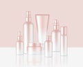 Spray Bottle Mock up Realistic Rose Gold Cosmetic Soap, Shampoo, Cream, Oil Dropper Set for Skincare Product Background Royalty Free Stock Photo