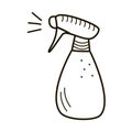 Spray bottle or pulverizer vector linear icon, contour template, doodle style