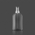 Spray bottle. Realistic empty package, 3D tube from glass or plastic and lid with atomizer. Packaging for cosmetic Royalty Free Stock Photo