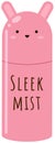 Spray bottle sleek mist. Cosmetic aerosol pink item. Rose plastic tube vector skin moisturizer