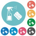 Spray bottle and sponge flat round icons Royalty Free Stock Photo