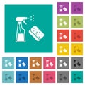 Spray bottle and sponge square flat multi colored icons Royalty Free Stock Photo