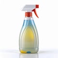 Spray Bottle with Yellow and Blue Liquid on White Background Studio Shot Royalty Free Stock Photo