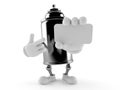 Spray can character holding blank business card
