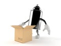 Spray can character with open cardboard box Royalty Free Stock Photo